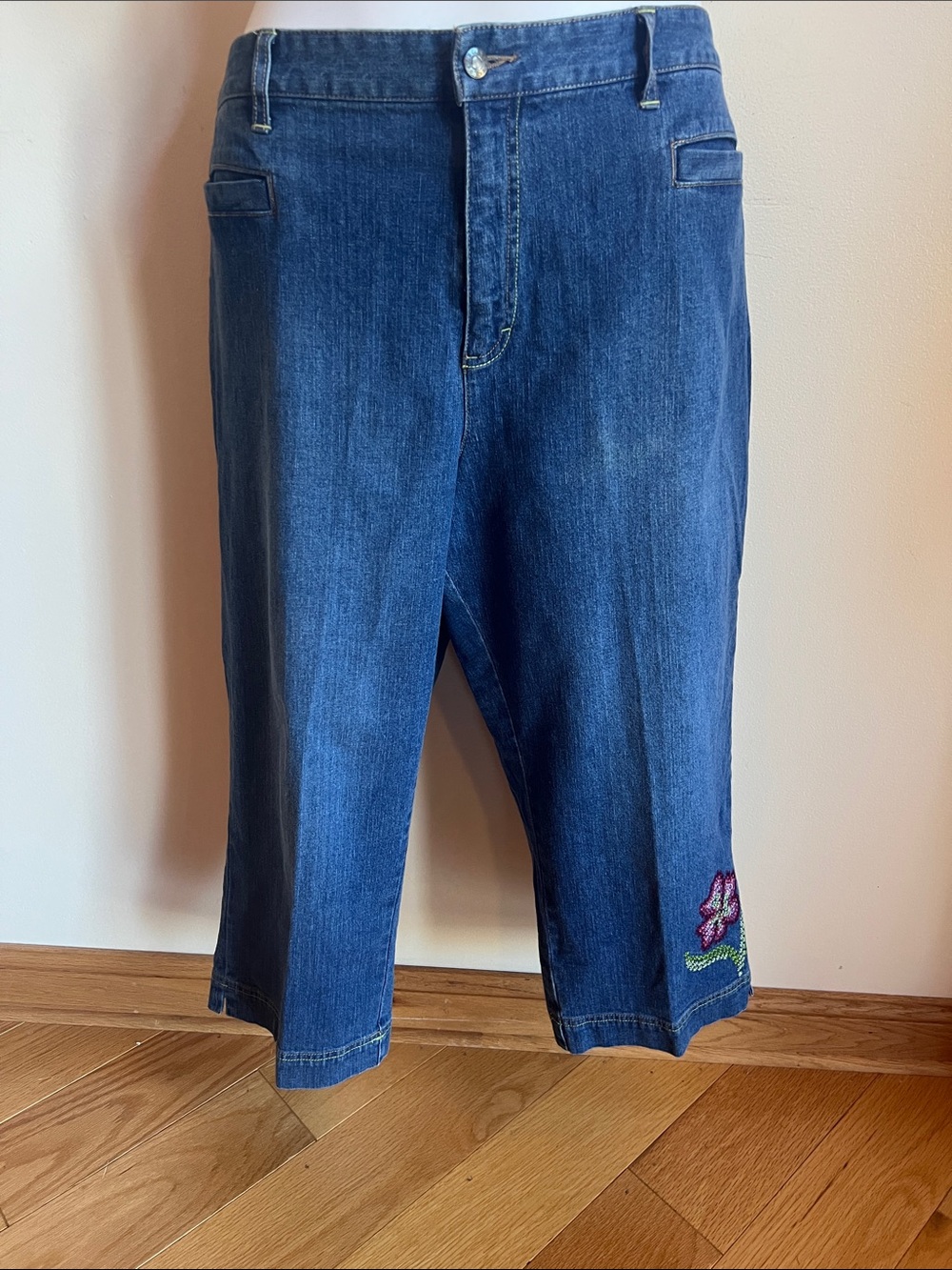 Christopher & Banks Cropped Denim Jeans with Floral embroidered Accents
